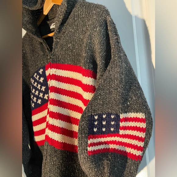 Vintage Hand Knit Ecuador American Flag Wool Sweater L XL - Picture 7 of 14